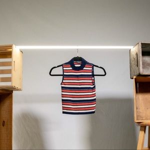 Retro Stripped Half Turtle Neck Crop Top